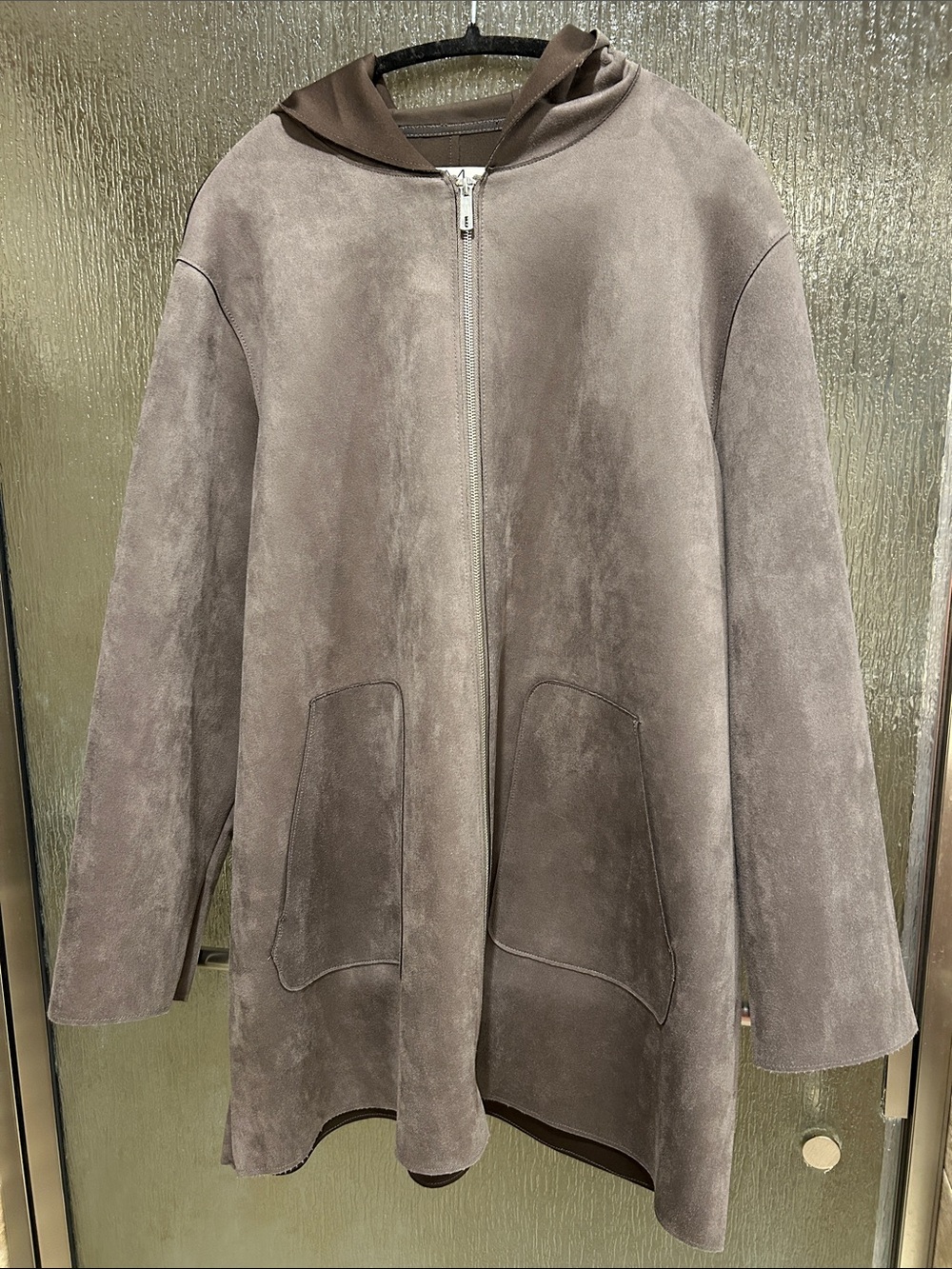 Magaschoni Taupe Hooded Suede Zip Jacket